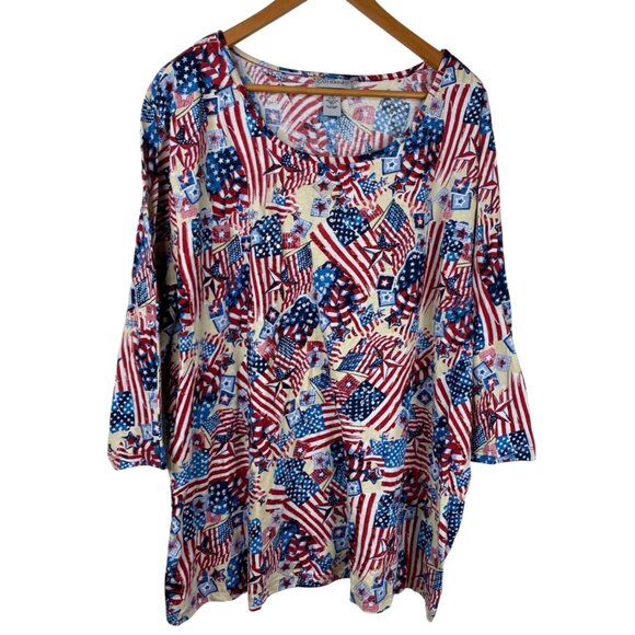 Catherines Women's Flag Patriotic 4th of July Sequins Top Red White Blue Size 3X - Picture 1 of 9